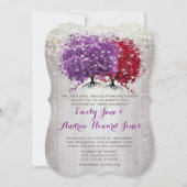 紫と赤いハートの葉の森の木結婚の 招待状 (正面)