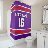 紫と赤い白のスポーツジャストライプーシー シャワーカーテン (インサイチュ)