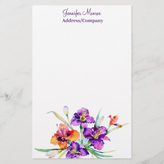 紫と赤のアイリスパーソナライズされた 便箋 (正面)