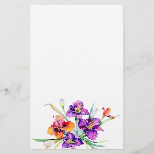 紫と赤のアイリスパーソナライズされた 便箋 (裏面)