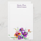 紫と赤のアイリスパーソナライズされた 便箋 (正面/裏面)