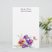 紫と赤のアイリスパーソナライズされた 便箋 (スタンド正面)