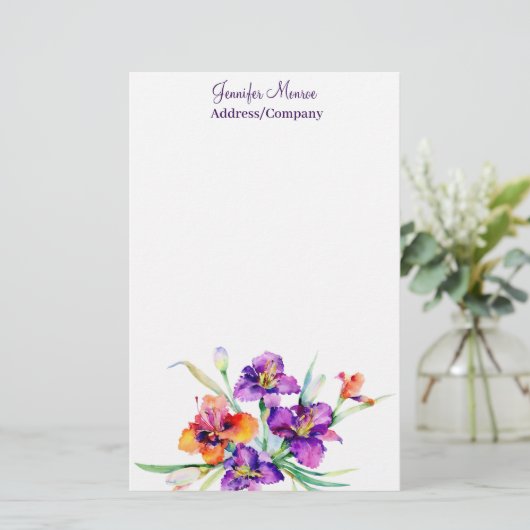 紫と赤のアイリスパーソナライズされた 便箋 (スタンド正面)