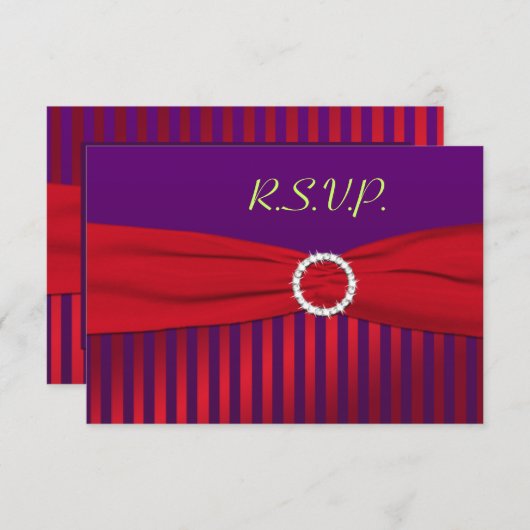 紫と赤のストライプの返信カード 出欠カード (正面/裏面)