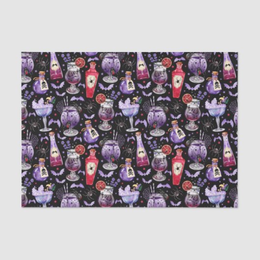 紫と赤のハロウィーンカクテルとポーション 薄葉紙 (正面)