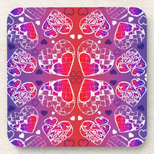 紫と赤のロマンお洒落ティックハートパターン コースター (正面)
