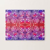 紫と赤のロマンお洒落ティックハートパターン ジグソーパズル (横)