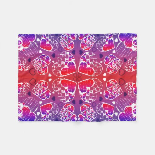 紫と赤のロマンお洒落ティックハートパターン フリースブランケット (正面(横))