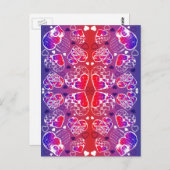 紫と赤のロマンお洒落ティックハートパターン ポストカード (正面/裏面)