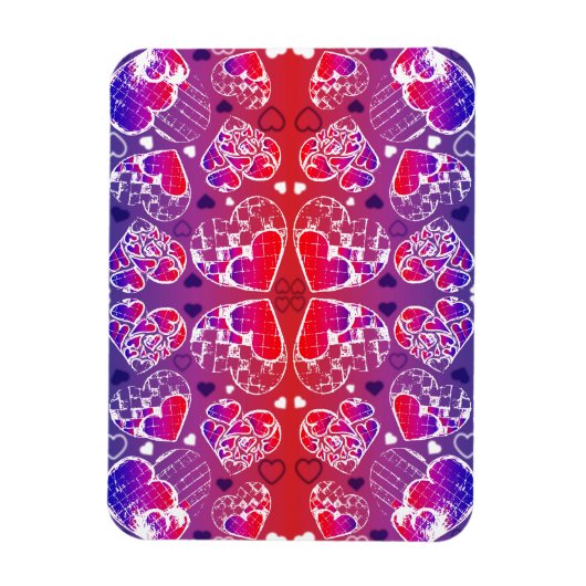 紫と赤のロマンお洒落ティックハートパターン マグネット (縦)