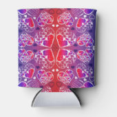 紫と赤のロマンお洒落ティックハートパターン 缶クーラー (正面)