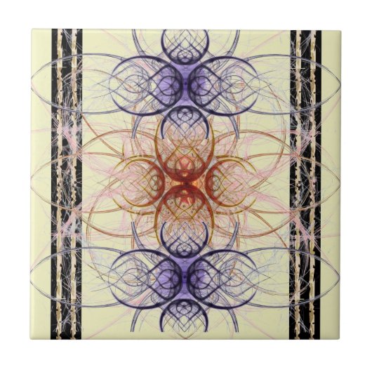 紫と赤の抽象芸術のスパイダリー模様 タイル (正面)