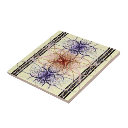 紫と赤の抽象芸術のスパイダリー模様 タイル (側面)