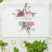 紫と赤の水色のフローラ パーソナライズされた キッチンタオル (折り畳み)