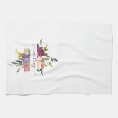 紫と赤の水色のフローラ パーソナライズされた キッチンタオル (横)