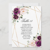紫と赤面のバラ結婚のシーティングチャートカード 招待状 (裏面)