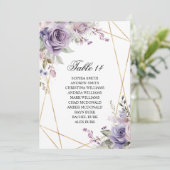 紫と赤面のバラ結婚のシーティングチャートカード 招待状 (スタンド正面)