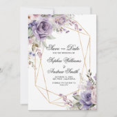 紫と赤面のバラ花の日付を保存 招待状 (正面)