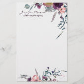 紫と赤面の水彩植物パーソナライズされた 便箋 (正面)