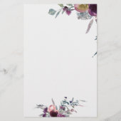 紫と赤面の水彩植物パーソナライズされた 便箋 (裏面)