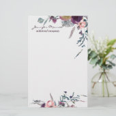 紫と赤面の水彩植物パーソナライズされた 便箋 (スタンド正面)