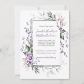 紫と赤面ピンクの水の色のフローラ 招待状 (正面)