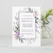 紫と赤面ピンクの水の色のフローラ 招待状 (スタンド正面)