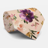 紫と赤面ピンクウォーターカラーフローラバラネック ネクタイ (ロール)