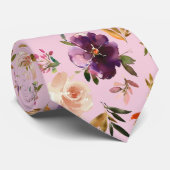 紫と赤面ピンクウォーターカラーフローラバラネック ネクタイ (ロール)