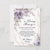 紫と赤面ピンクローズフラワーズ悔やみや弔慰メモリ サンキューカード (正面)