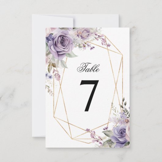 紫と赤面ピンクローズ結婚のテーブル番号 招待状 (裏面)