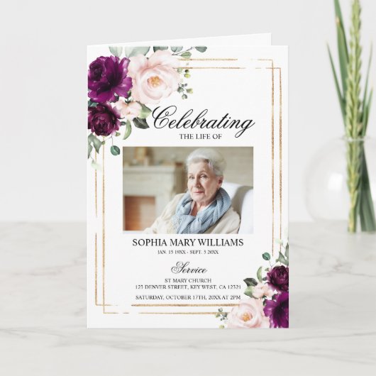 紫と赤面写真追悼式プログラム カード (正面)