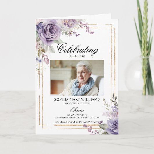 紫と赤面写真追悼式プログラム カード (正面)