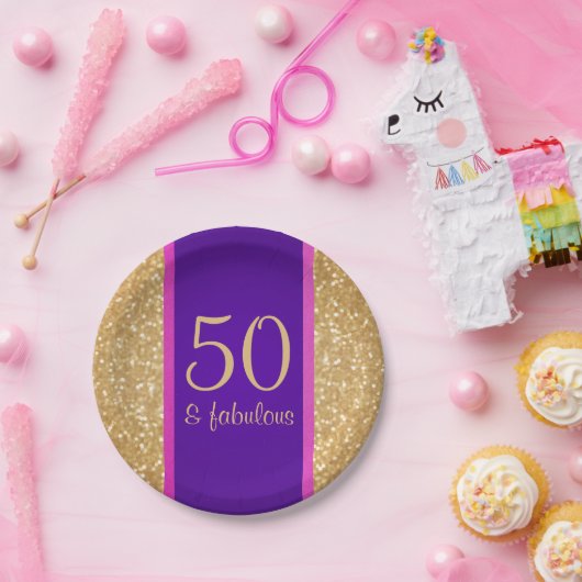 紫と輝き50と素晴らしい50誕生日 ペーパープレート (パーティー)