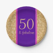 紫と輝き50と素晴らしい50誕生日 ペーパープレート (正面)