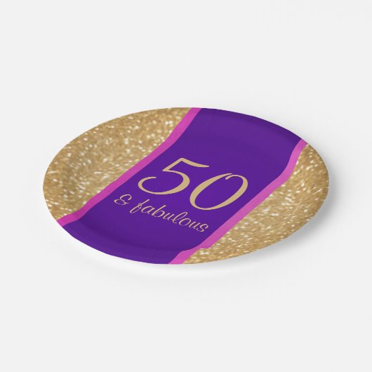 紫と輝き50と素晴らしい50誕生日 ペーパープレート (アングル)