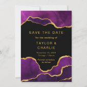 紫と金のペイントされた瑪瑙のSave the Date セーブザデート (正面)
