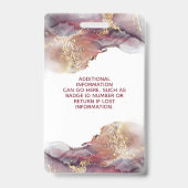 紫と金のモダンな液体水彩サロンID バッジ (裏面)