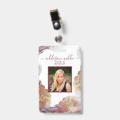 紫と金のモダンな液体水彩サロンID バッジ (正面 （クリップ付）)