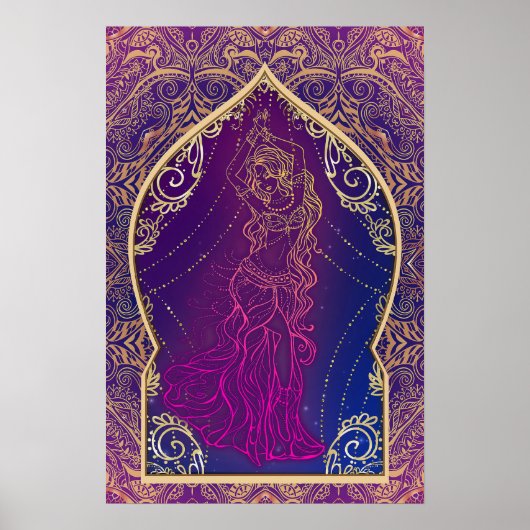 紫と金のモロッコのアラビアンベリーダンス グラム ポスター (正面)