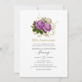 紫と金のヴィンテージスタイル 50周年結婚記念日 招待状 (正面)