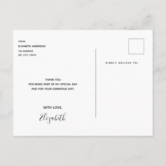 紫と金の卒業お礼カード ポストカード (裏面)