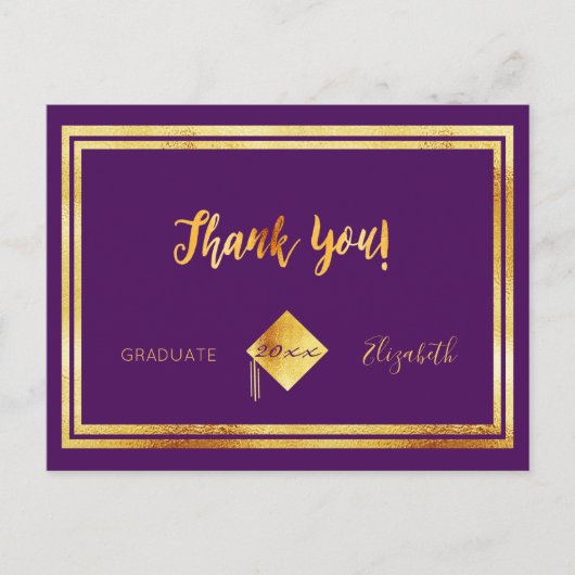 紫と金の卒業お礼カード ポストカード (正面)