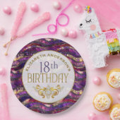 紫と金の宝石の層 18歳の誕生日 ペーパープレート (パーティー)