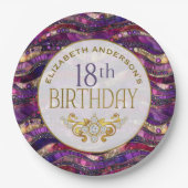 紫と金の宝石の層 18歳の誕生日 ペーパープレート (正面)
