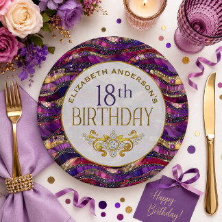 紫と金の宝石の層 18歳の誕生日 ペーパープレート