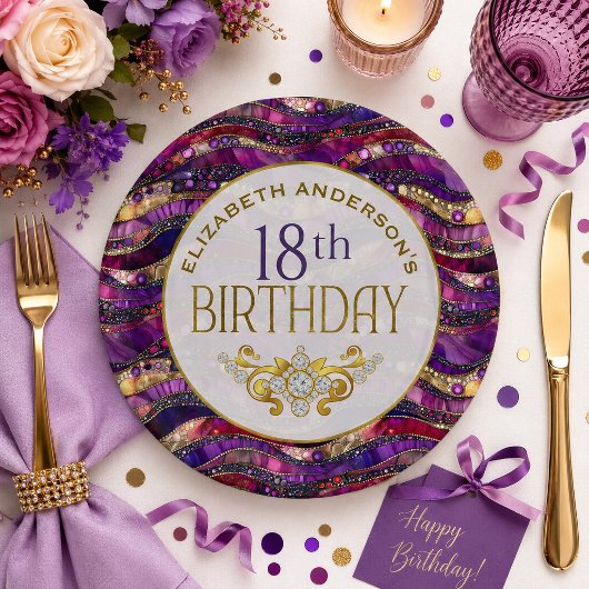 紫と金の宝石の層 18歳の誕生日 ペーパープレート