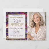 紫と金の宝石の層 70歳の誕生日フォト 招待状 (正面)