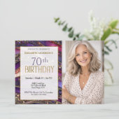 紫と金の宝石の層 70歳の誕生日フォト 招待状 (スタンド正面)
