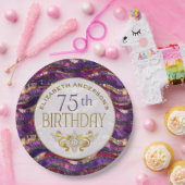 紫と金の宝石の層 75歳の誕生日 ペーパープレート (パーティー)